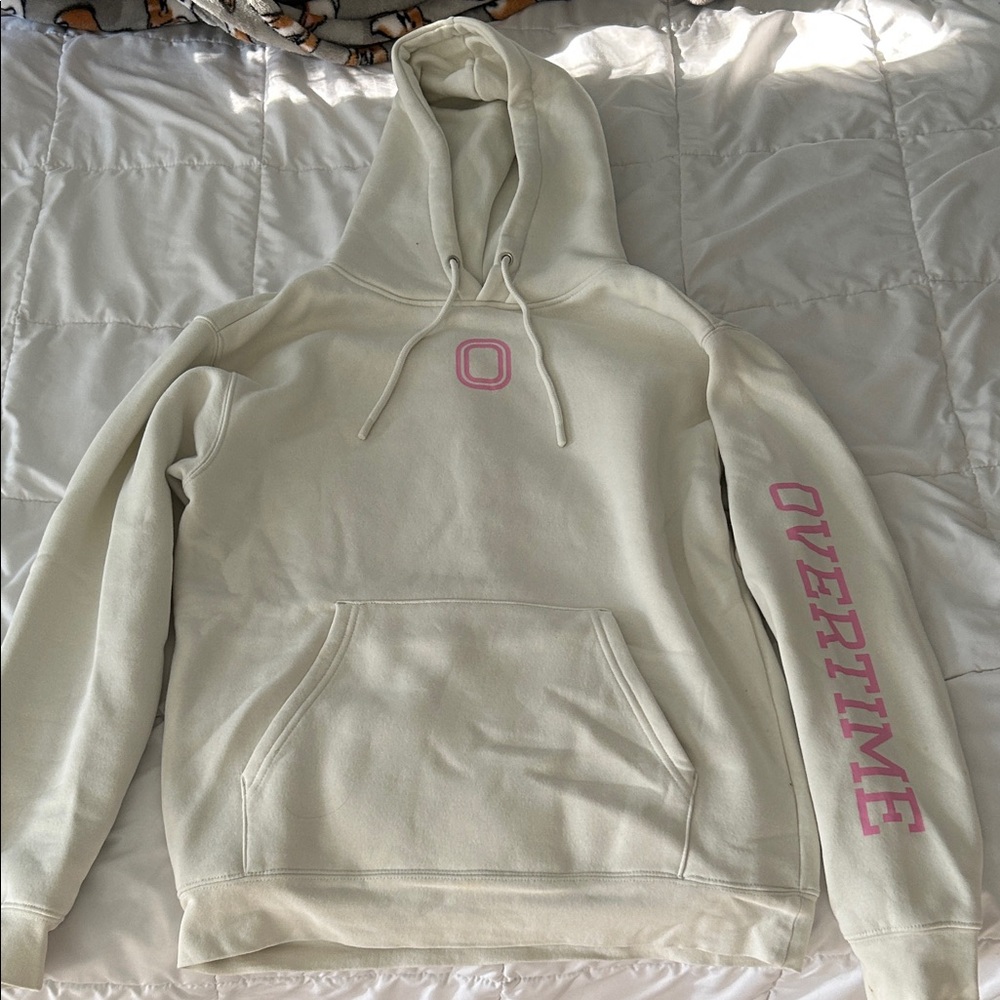 Overtime Cream Hoodie with Pink Details